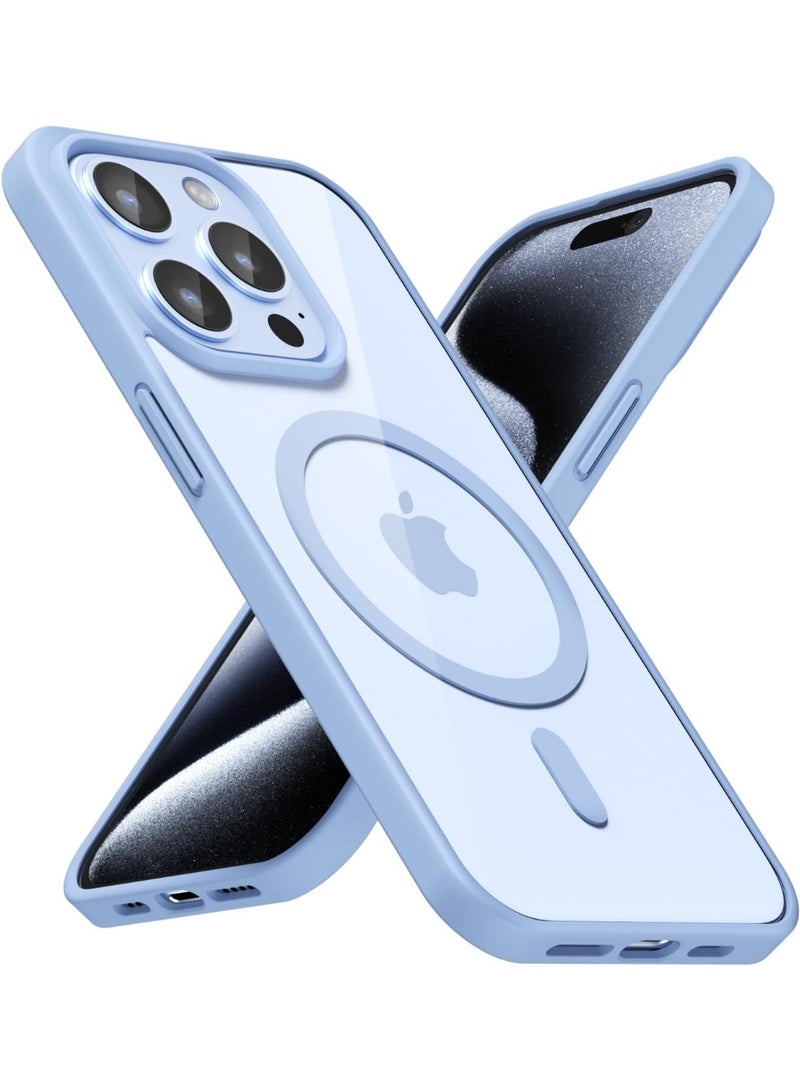 Clear Magnetic Case for iPhone 15 Pro [Shockproof & Slim] Transparent Clear Hard Back Cover with high-Grade Protection | Sky Blue